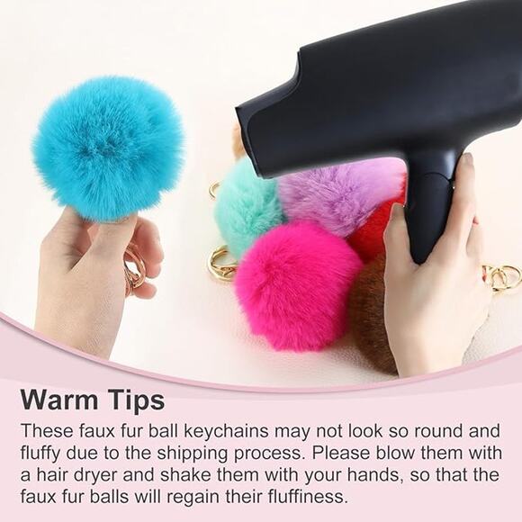 Fluffy Faux Fur Pom Pom Handbag Charm Keychain - Picture 6 of 7